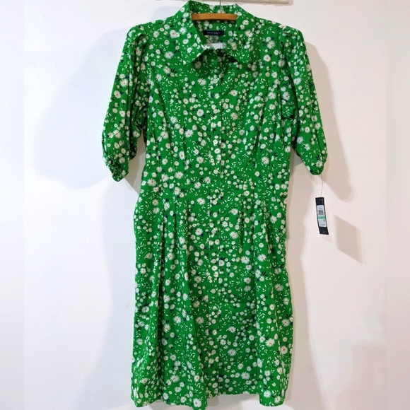 💚 NEW Tommy Hilfiger Windblown Daisy Green Floral Shirt Dress Size 8 - Picture 4 of 11